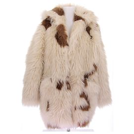 Zadig & Voltaire Chaqueta de piel sintética beige y marrón