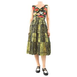 Autre Marque Gestuftes Midi-Kleid in Gelb und Schwarz - Größe UK 10
