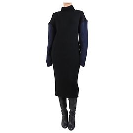 The row Schwarzes und marineblaues geripptes Strickkleid - Größe S