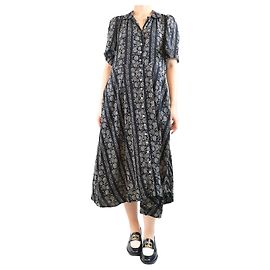 Autre Marque Schwarzes, bedrucktes Midi-Kleid aus Baumwolle - Größe UK 12