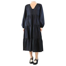 Autre Marque Schwarzes, gestuftes Midi-Kleid aus Baumwolle - Größe UK 10