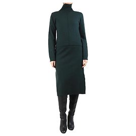 Céline Dunkelgrünes Wollmischung-Midi-Kleid - Größe S