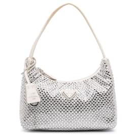 Borsa a Spalla Prada Mini Satin Crystal Re-Edition 2000 Bianca