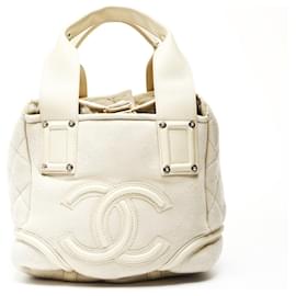 Borsa a mano in suede di montone avorio con marchio Coco CHANEL