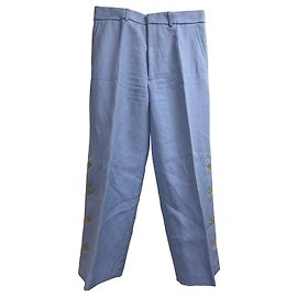 Pantalones rectos con botones laterales Joseph en ramio azul