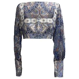 Top corto de manga larga en lino multicolor con estampado paisley de Zimmermann