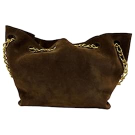 Borsa tote con tracolla a catena Nanushka in suede marrone