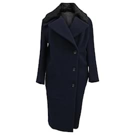 Abrigo de lana azul marino con cuello de piel sintética de un solo botón Acne Studios Era
