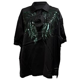 Blusa a maniche corte in viscosa nera con paillettes Dries Van Noten