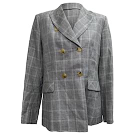 Blazer doppiopetto a quadri Sandro Iveline in lino grigio