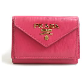Cartera plegable de cuero rosa para mujer Prada