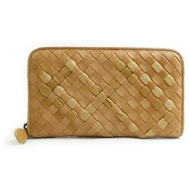 Cartera Larga Bottega Veneta en Cuero Intrecciato Marrón Claro