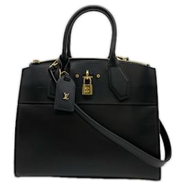 Borsa City Steamer MM Noir in pelle di vitello Louis Vuitton