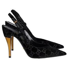 Décolleté Slingback GG in Velluto Nero Gucci