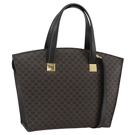 Céline Borsa a mano in tela Macadam CELINE in pelle PVC 2 in 1 nera e oro Auth ARZ365