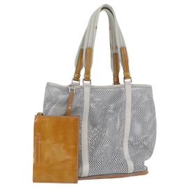 PRADA Borsa Sportiva in Rete in Nylon Pelle Verniciata Grigia Argento Auth 173584