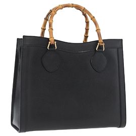 Borsa Tote in Pelle Nera e Oro GUCCI Bamboo 002 0260 Auth LNZ335