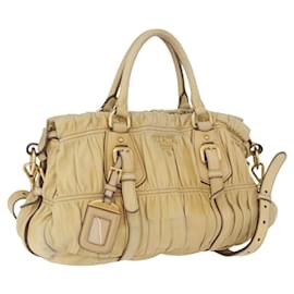 PRADA Borsa a mano in pelle 2 in 1 avorio oro Auth 173213