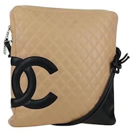 CHANEL Borsa a Spalla Cambon Line Matelassé in Pelle di Agnello Beige Nero CC Auth am10849V