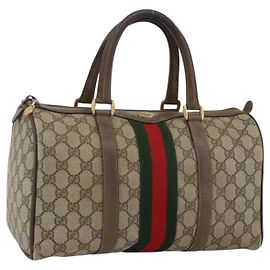 Borsa Boston in PVC beige e oro della linea Sherry GG Supreme di GUCCI 58 02 007 Auth LNZ480