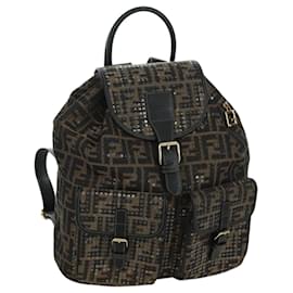Mochila de lona Zucca FENDI marrón dorado negro Auth 168310SAV - Fendi