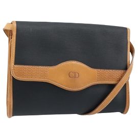 Borsa a Spalla Christian Dior Nylon Nero Oro Auth ka2831