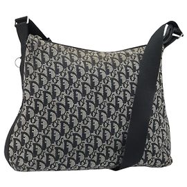 Borsa a Spalla in Tela Trotter Christian Dior Blu Navy Argento Auth ka2692