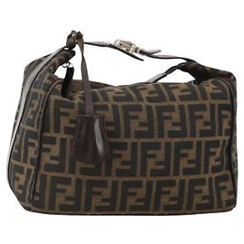 FENDI Zucca Canvas Handtasche braun schwarz silber authentisch bs33118