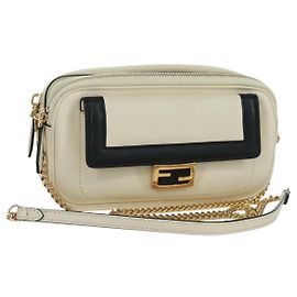 FENDI Easy Baguette Catena Borsa a Spalla Pelle Avorio Oro Auth 173156M