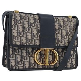Christian Dior Trotter Canvas Oblique Schultertasche Navy Gold Auth bs33570