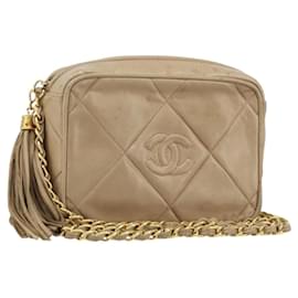 CHANEL Borsa a Spalla Matelassé in Pelle di Agnello Beige Oro CC Auth gh1759