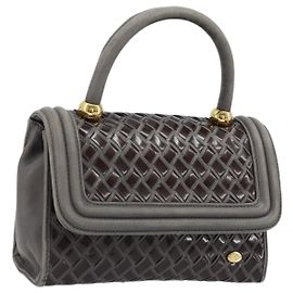 BALLY Borsa a mano in pelle marrone scuro oro Auth 173425