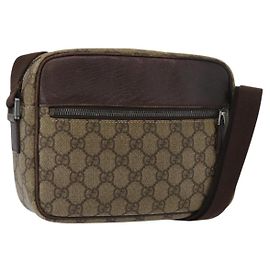 GUCCI GG Supreme Schultertasche PVC Beige Silber 114291 Auth 172729