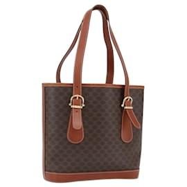 Céline Borsa a mano in tela Macadam CELINE in pelle PVC marrone oro Auth gh1781