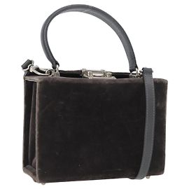 Borsa a Spalla FENDI Velluto Grigio Argento Auth bs33575