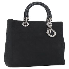 Borsa Canage in nylon nero e argento Christian Dior Auth bs32773