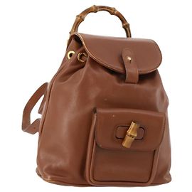 Zaino in pelle Gucci Bamboo marrone oro 003 1705 0030 Auth BA10744