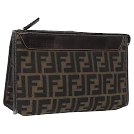 FENDI Zucca Canvas Clutch Tasche Schwarz Braun Auth mr2022 - Fendi