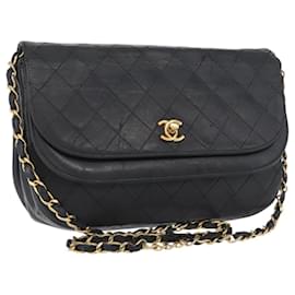 CHANEL Borsa a Spalla Matelassé in Pelle di Agnello Nera Oro CC Auth bs33642