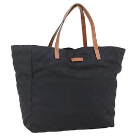 GUCCI GG Canvas Tote Bag Nylon Schwarz Gold 282439 Auth BA10417