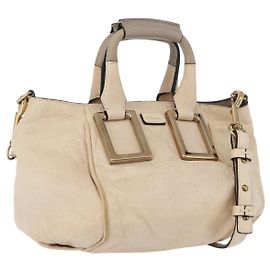 Chloé Bolso de mano de cuero Chloe Etel 2 vías beige dorado Auth am10775