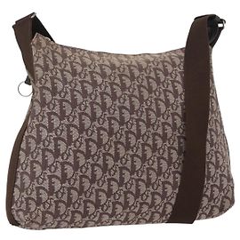 Christian Dior Trotter Canvas Schultertasche Braun Silber Authentisch bs33657
