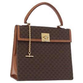 Céline Bolsa de mão em lona Macadam CELINE em couro PVC marrom dourado Auth 172507