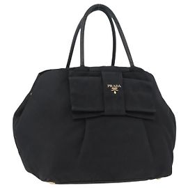 PRADA Borsa a mano in nylon nero e oro Auth fm5210