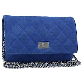 Borsa a Spalla CHANEL Chain Matelassé 2.55 in Tela Blu Navy Argento CC Auth 171466A