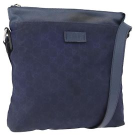 Borsa a Spalla GG in Tela Gucci in Nylon e Pelle Blu Argento 510342 Auth fm5162