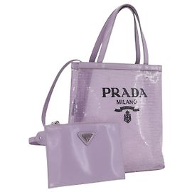 PRADA Bolso de mano de cuero morado con lentejuelas Auth 171514A