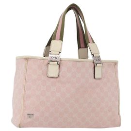 Borsa Tote Gucci GG Canvas Sherry Line Rosa Argento 145758 Auth 172816