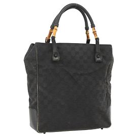 Borsa a mano in tela GG Bamboo di GUCCI Nera 112530 Auth LNZ427