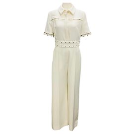 Tuta in crêpe avorio / hardware dorato a maniche corte Elie Saab
